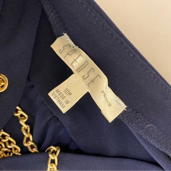 Spense 3/4 sleeve blue gold chain up the front dress - Picture 7 of 11